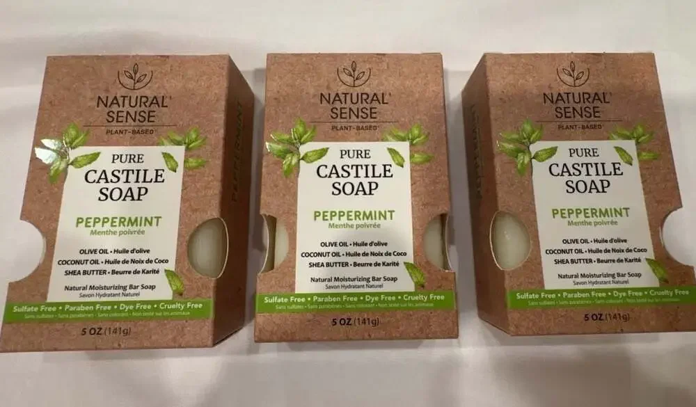 Natural Sense Plant-Based Pure Castile Peppermint Moisturizing Bar Soap 3-Pack